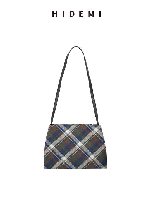 HIDEMI 复古色织格纹羊毛双层极简方形设计感托特单肩包小背包 商品图7