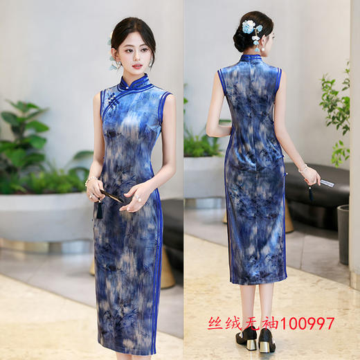 GX复古国风改良新中式长款港风旗袍2025初秋款修身显瘦丝绒无袖旗袍 商品图2