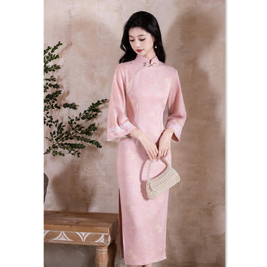 GX现代时尚改良新中式长款倒大袖旗袍2025早秋新款七分袖旗袍 商品图3