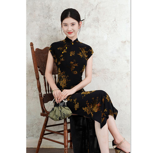 GX复古民国长款连袖旗袍2025初秋新款改良新中式修身显瘦旗袍 商品图3