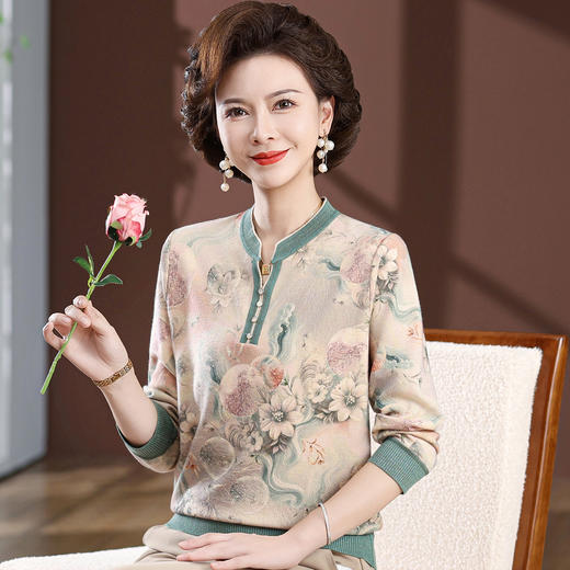 W306-2533—1-70-138春秋2025长袖t恤上衣中年女秋装针织打底小衫洋气质秋衣外穿 商品图2