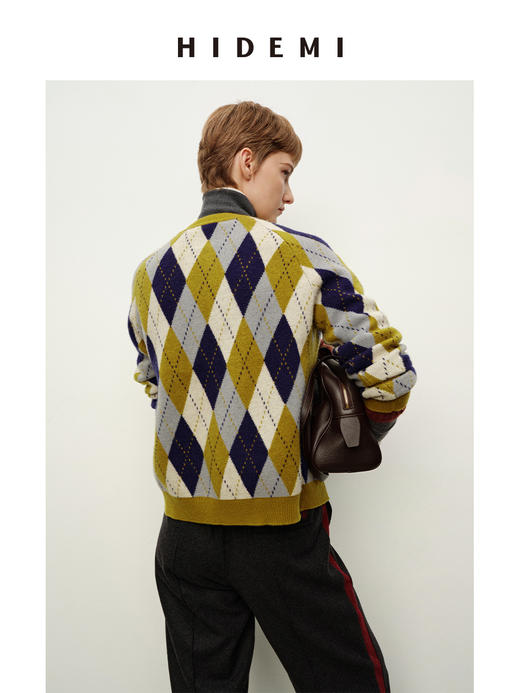 HIDEMI 进口美利奴羊毛原创复古手绘图案长袖针织中厚款开衫毛衣女 商品图4