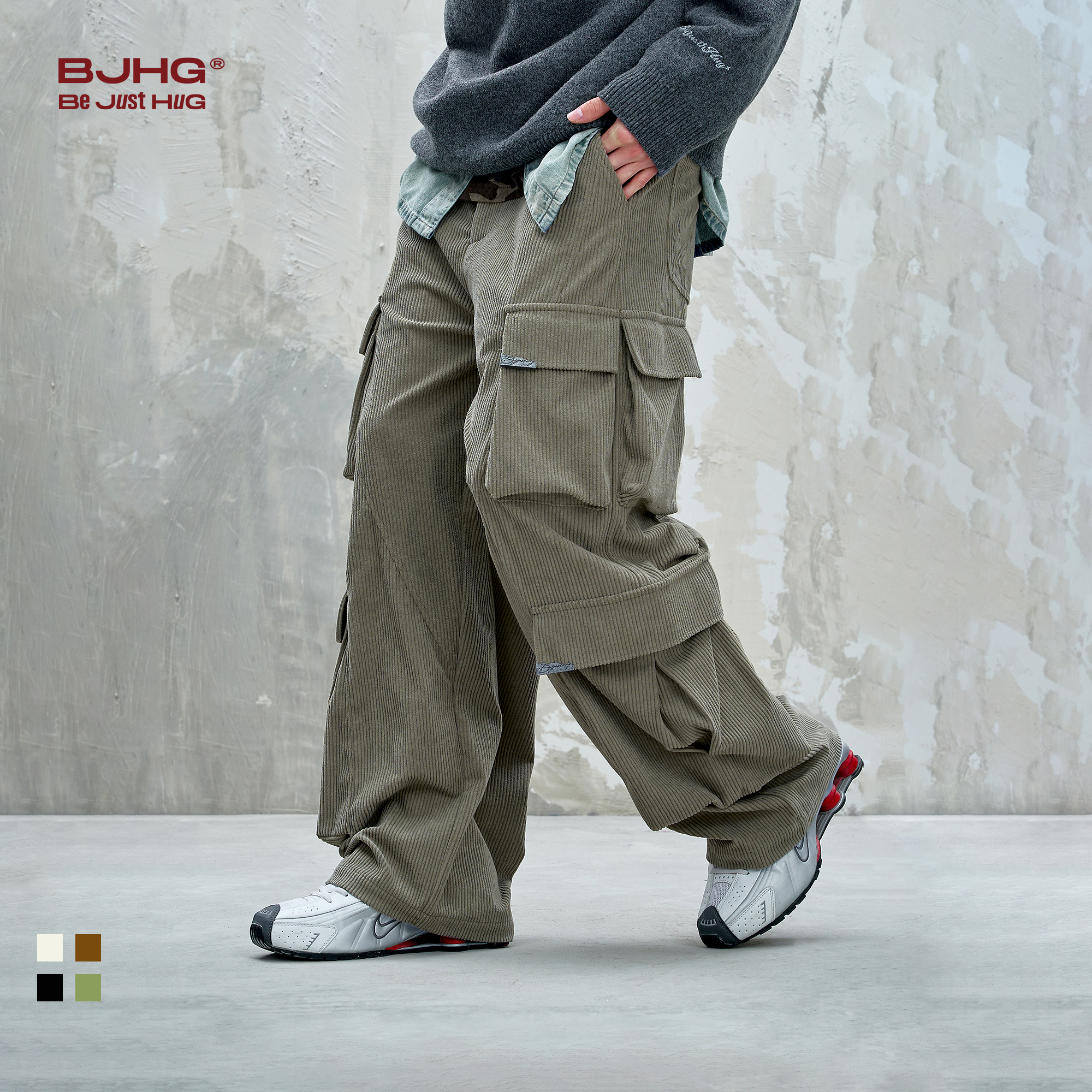 BJHG不计后果灯芯绒休闲裤子男款秋季潮牌美式工装设计感直筒裤女