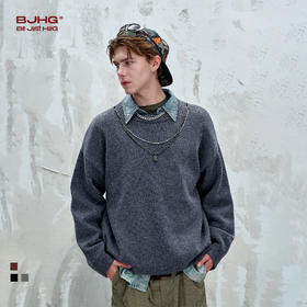 BJHG不计后果重磅纱线毛衣男秋季2025新款美式慵懒百搭圆领针织衫