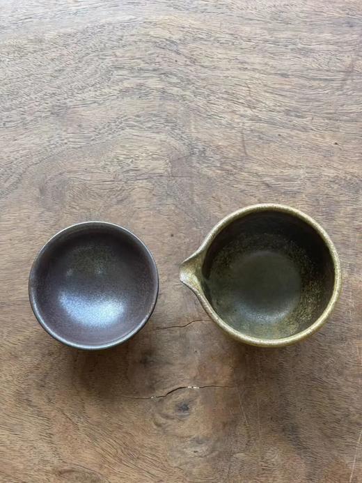 柴烧窑褐地流淌黄釉公道杯套组，顺丰包邮 商品图1