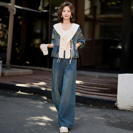 HR XPH5896韩版拼接钉珠设计感小香风套装 商品图3