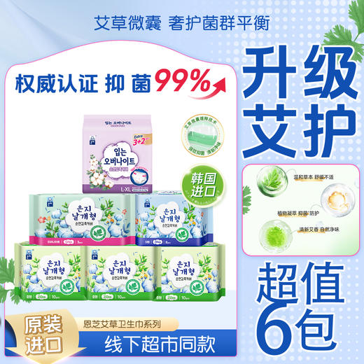 胖东来同款韩国进口恩芝艾草微囊系列卫生巾6包组合 商品图4