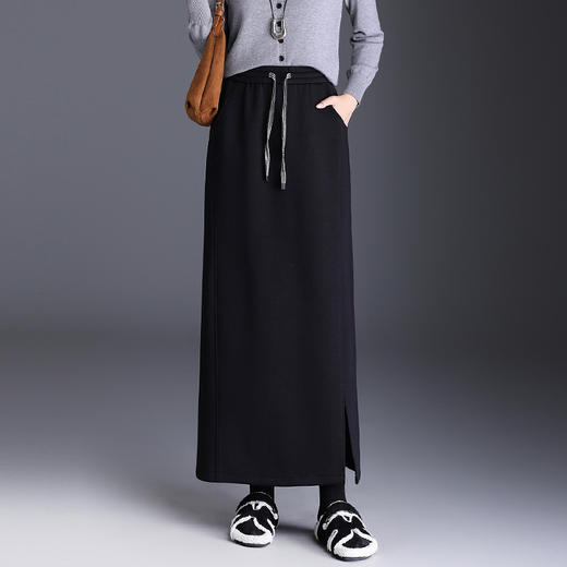 MYX垂坠感修身直筒裙开叉包臀一步裙2025年秋季新款松紧腰休闲半身裙 商品图0