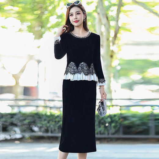 时尚金丝绒假两件连衣裙，气质拼接中长款女装裙子QYM-YJ25XY602 商品图1