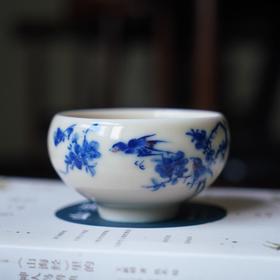 问鼎器度汝窑鹅黄青花平口杯（杏花燕子）