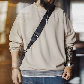 马登工装美式休闲华夫格重磅长袖卫衣插肩袖垂感宽松日系外套男秋