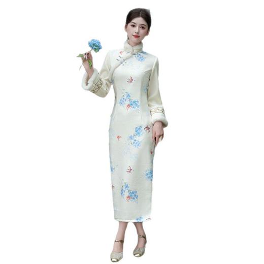 SKY 901454改良加绒加厚日常气质中式国风旗袍裙 商品图4