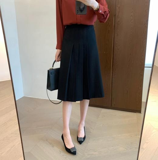 之禾千加半裙品质斜纹含羊毛精简压褶半裙 商品图8