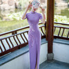【丹凤朝阳】紫色斜开叉长款年轻款演出旗袍YD90 商品缩略图2