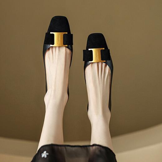 【预售5天】巨巨软！小香风~真皮法式复古方头单鞋女中跟气质浅口粗跟女鞋YS&A961 商品图2