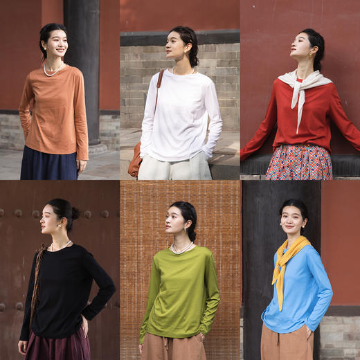 绽放591朵/超长长绒棉晶格工艺圆领正常肩长袖T恤女秋冬季打底衫 商品图0