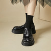 西遇增高厚底乐福鞋女新款秋季法式简约一脚蹬单鞋黑色小皮鞋D0333052 商品缩略图3