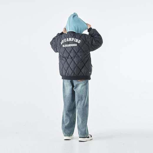 蓝汽水2025年冬季新款亲子中大童菱形格纹棒球棉服抗皱防泼水外套 商品图4