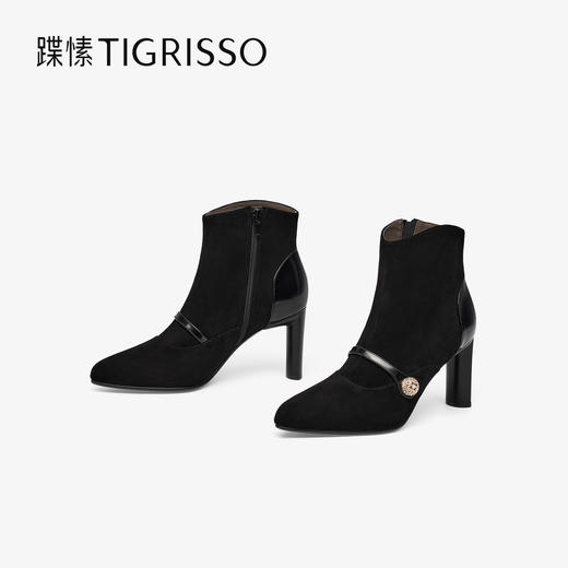 【云粉节】 BF楼蹀愫25冬新复古增高8CM玛丽珍靴钻扣时装靴瘦瘦短靴吊牌价2198活动价1329 商品图4