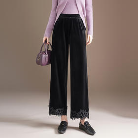 MYX蕾丝拼接垂感修身直筒裤松紧腰小个子九分裤2025年秋款洋气直筒裤