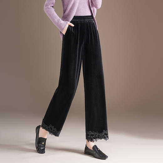MYX蕾丝拼接垂感修身直筒裤松紧腰小个子九分裤2025年秋款洋气直筒裤 商品图1