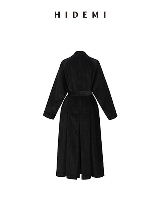 HIDEMI 黑色灯芯绒简约设计感腰带式风衣 商品图2