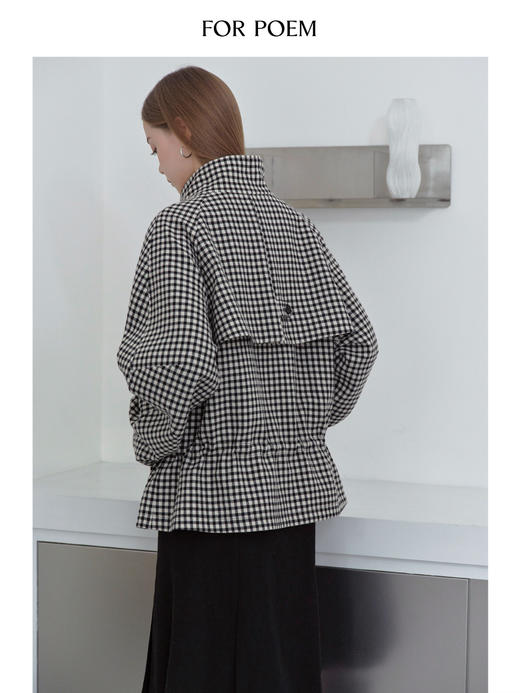 ForPoem 现货 25/FW原创设计早秋结构感抽绳格纹休闲羊毛风衣大衣外套女 商品图4