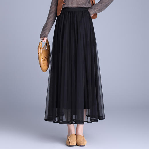 MYX垂坠感网纱大摆裙松紧腰休闲长裙2025年秋季新款显瘦时尚半身裙 商品图0