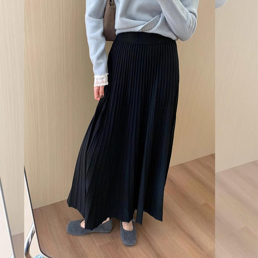 西遇垂坠感a字半身裙长款女秋季新款高腰梨型遮胯百褶伞裙SS051465 商品图3