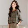 丁摩 复古格子衬衫女纯棉撞色女装显瘦大码秋季港风上衣5ZF-2153 商品缩略图1