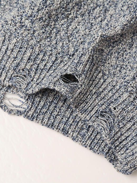 气质款灰色毛边针织衫女 宽松圆领长袖百搭上衣 商品图3