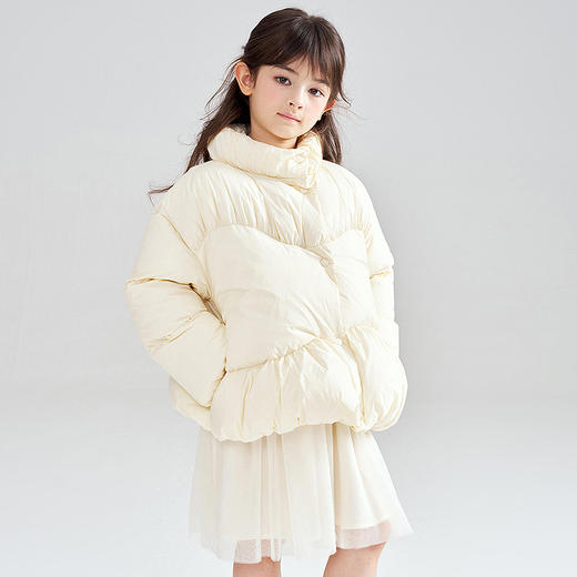 笛莎Deesha 2025冬季新款女童三防抗菌绒甜美花苞立领羽绒服 商品图2