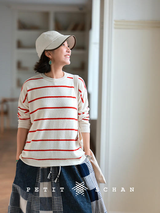 PETIT SCHAN小闪 CLO#897 Time scale 时光刻度 棉羊毛混纺套头条纹衫 商品图1