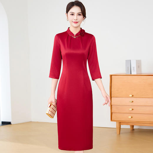 QYM 88568-Y妈妈礼服裙红色旗袍连衣裙 商品图3