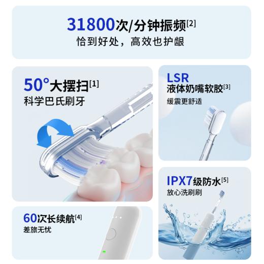 【扫振声波二合一 干净又护龈】科西电动牙刷ET2  科学巴氏刷牙 50°大摆扫 商品图1