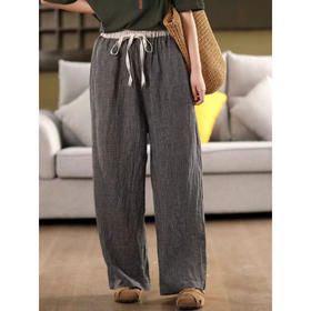 GYH 6212复古休闲简约色织裤系带拼色松紧腰显瘦直筒裤