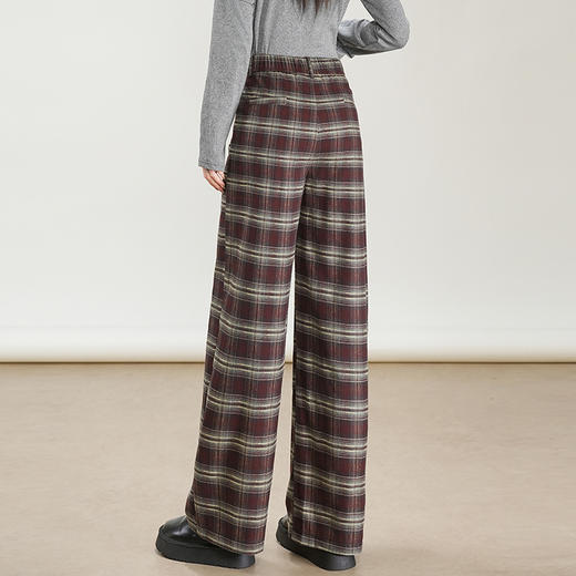 MYX窄版修身阔腿裤格纹休闲长裤2025年秋季新款松紧腰垂感高腰直筒裤 商品图2