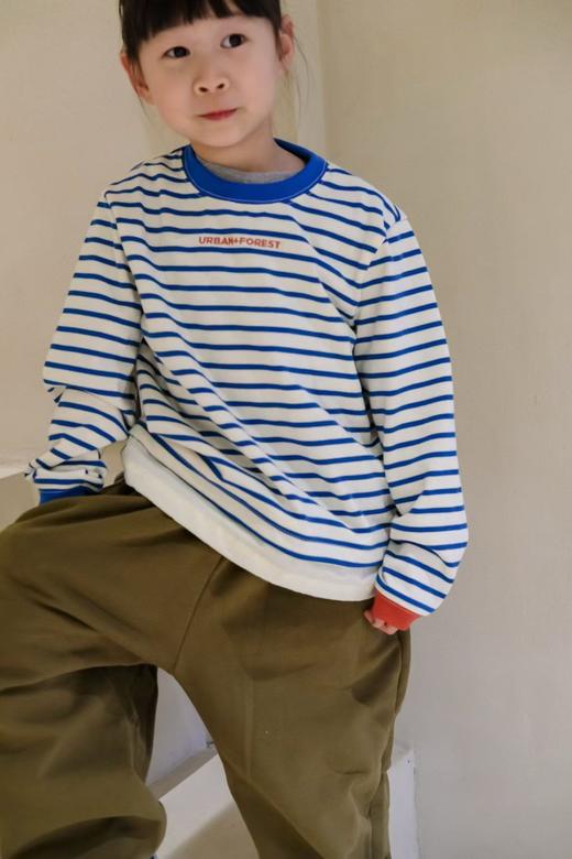 2025秋季新款 儿童红蓝鸳鸯袖口撞色横条印花字母长袖T恤卫衣 商品图2
