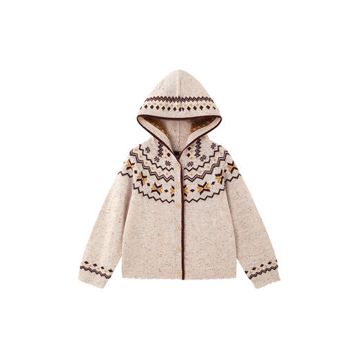 英氏儿童薄外套长袖女童针织费尔岛外套开衫春秋季百搭中大童连帽羊毛衫 商品图4