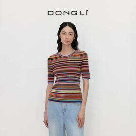 东黎 • 我不被驯化 里希特条纹 山羊绒女士秋季彩条半袖 5515