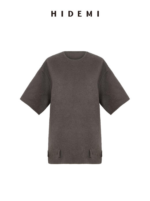 HIDEMI 甄选羊驼毛系列混纺极简圆领廓形短袖套头大衣外套 商品图8