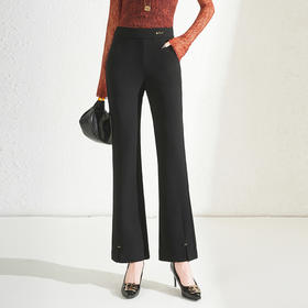 QYM 5208-Y时尚高腰微喇裤气质高腰开衩休闲喇叭裤