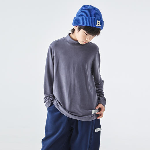 蓝汽水25年秋冬新款亲子中大男童半高领双面绒打底衫软糯纯色T恤 商品图4