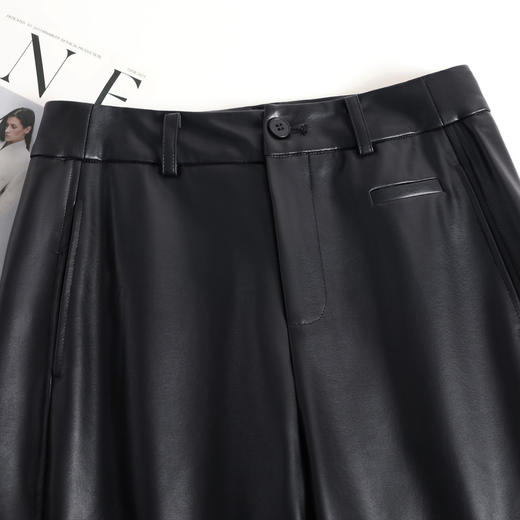 MYX小个子九分PU皮裤2025年秋季新款垂感修身直筒裤减龄洋气阔腿裤女 商品图3