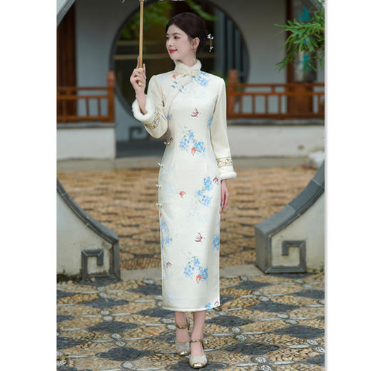 SKY 901454改良加绒加厚日常气质中式国风旗袍裙 商品图0