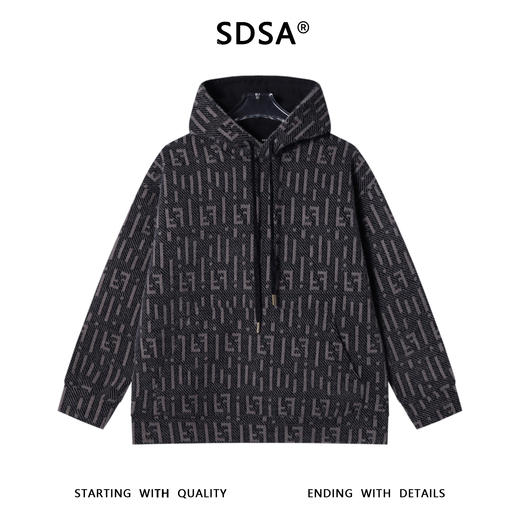 SDSA男士秋冬新款痞帅男装潮牌抽象撞色绒毛抽绳连帽卫衣百搭时尚 商品图0