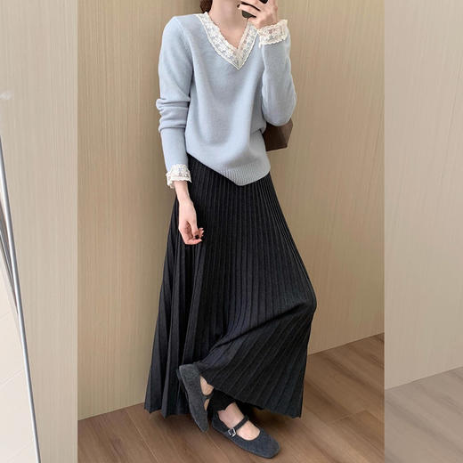 西遇垂坠感a字半身裙长款女秋季新款高腰梨型遮胯百褶伞裙SS051465 商品图2