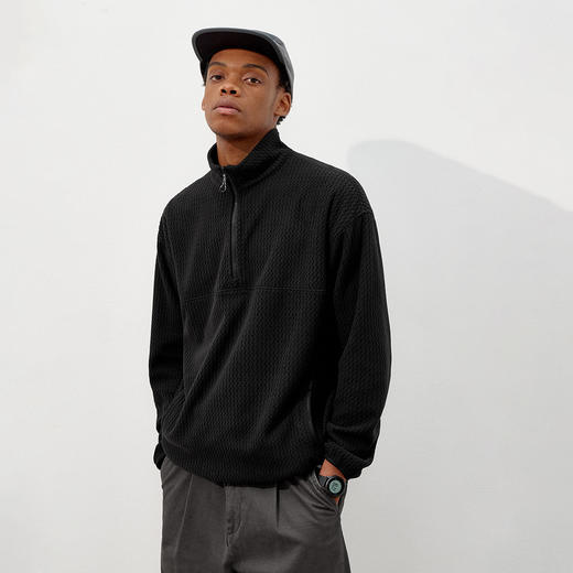 714street波浪绒落肩宽松半拉链卫衣男2025秋冬国潮立领情侣上衣 商品图1