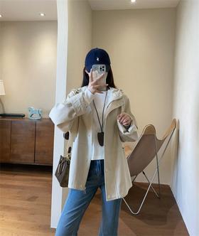 秋新款天丝棉廓形显瘦连帽风衣夹克外套
