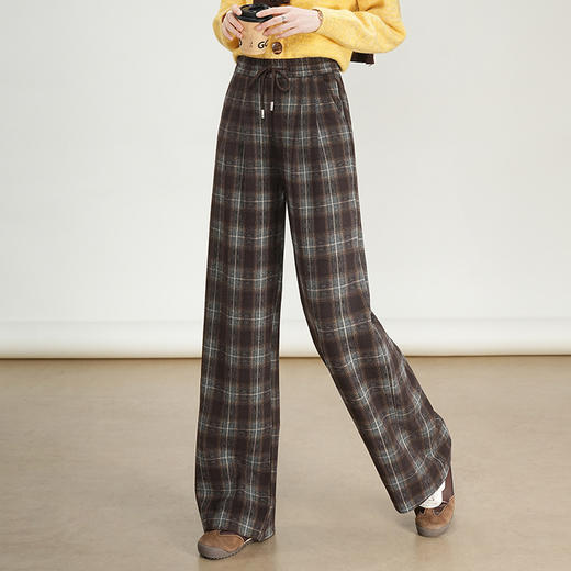 MYX格纹复古休闲长裤垂坠感修身直筒裤2025年秋季新款洋气窄版阔腿裤 商品图1